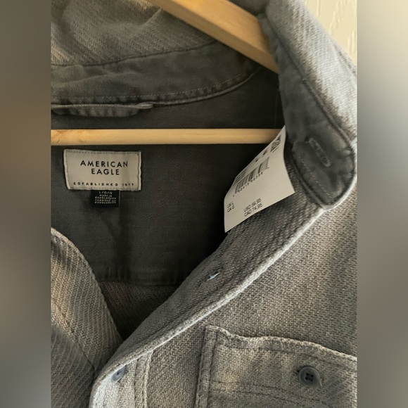 American Eagle Outfitters Solid Textured Flannel Shirt Grey Blue - Picture 8 of 9